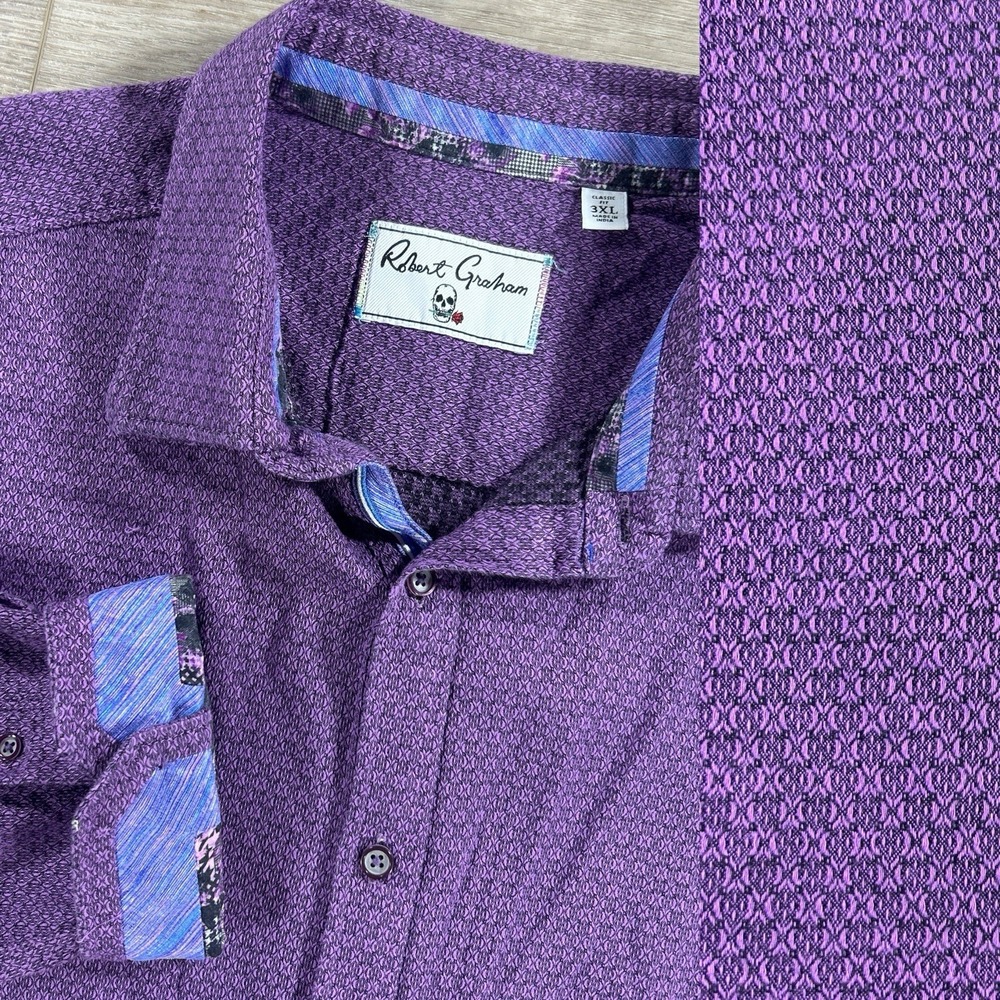 Robert Graham Men's 3XL Classic Fit Long Sleeve Purple Geometric Button Up